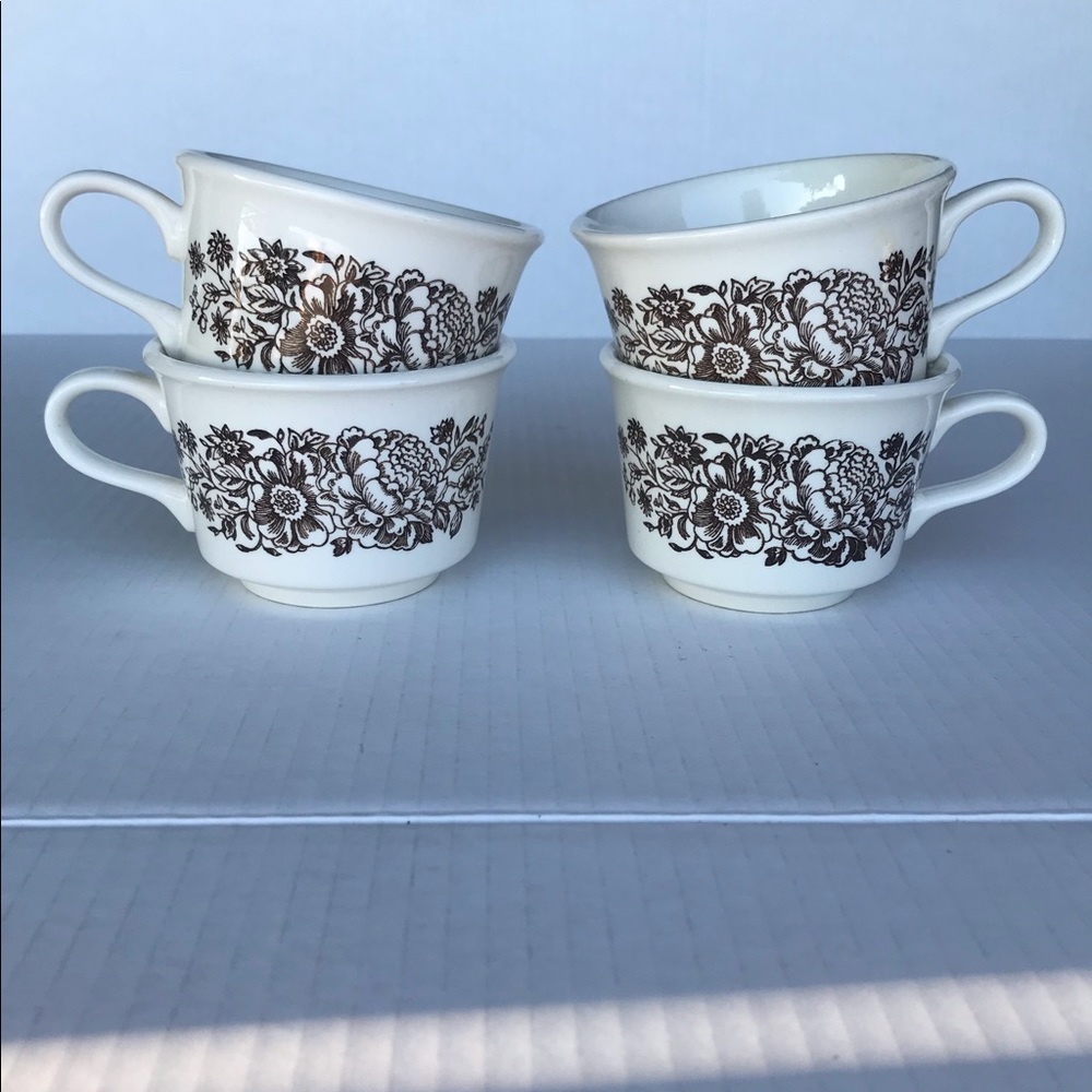 Set Of 4 Vintage Royal ‘Sussex’ (USA) Coffee Cups Ironstone Transferware